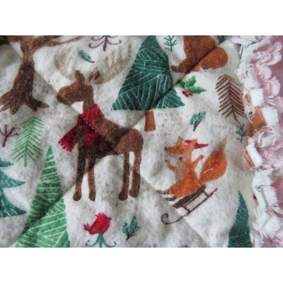 Flannel Rag Quilt With Batting, Stroller Size 35 x 35, Winter Snowflakes, Deer - Picture 5 of 10